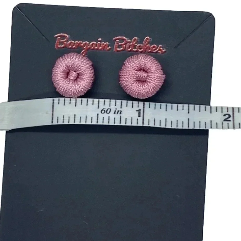 New Pink crochet thread button stud earrings retro summer earrings‎ earrings
